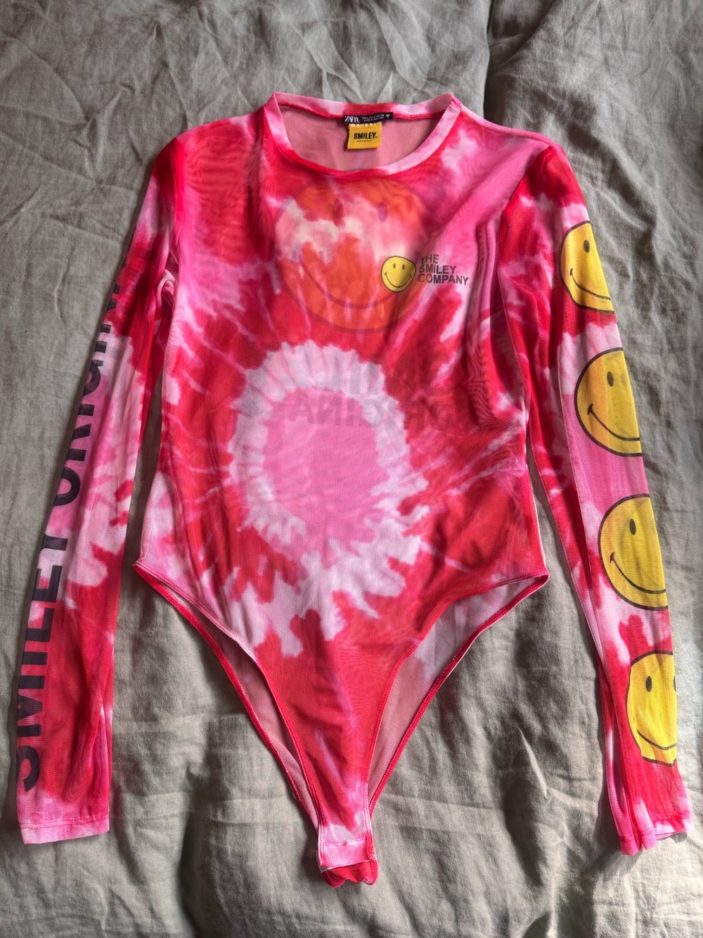 Zara Pink & Red Tie-Dye Smiley Long Sleeve Bodysuit